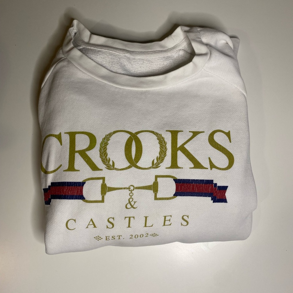 Crooks & Castles White Sweatshirt with Gold and Red Accents